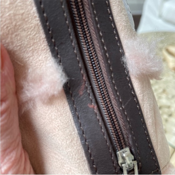 UGG Pink Suede Shoulder Purse Shearling Lined Leather Handbag Bag - Picture 14 of 14